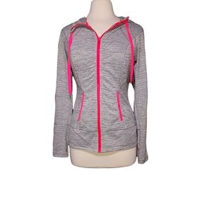 Lukka S Athletic Jacket Pink Gray White Striped Athleisure Yoga Stretch …